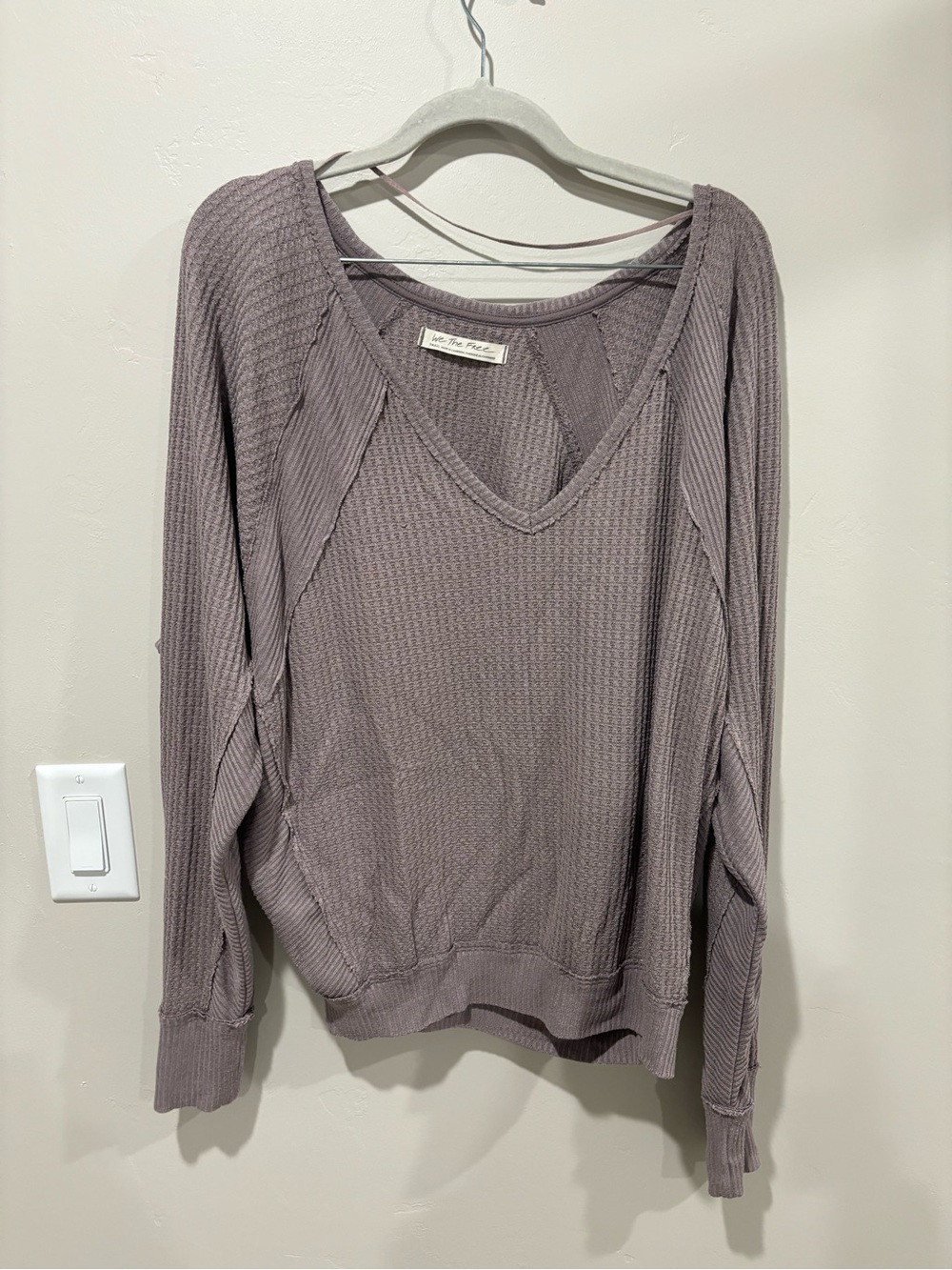 We The Free Waffle Knit V-Neck Sweater in Brown
